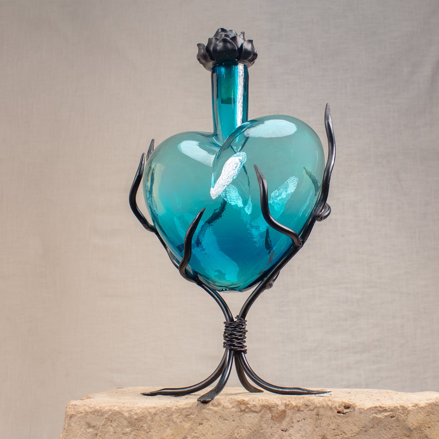 Blown Glass Decanter Hearts | Aqua Glass