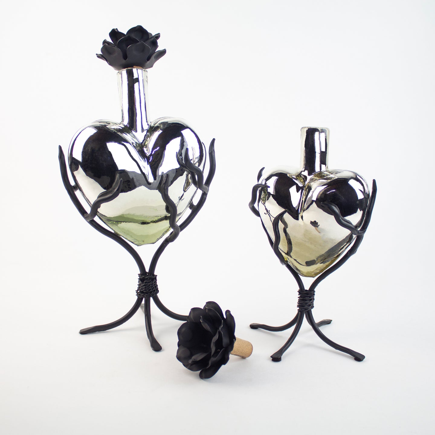 Urnest Glass Hearts. Blown Glass Urn, Chrome.