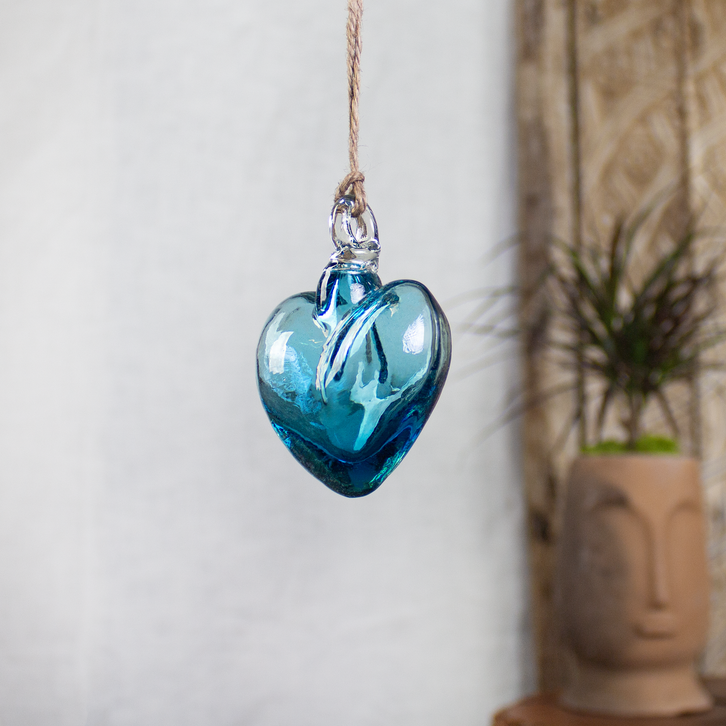 Vestige Heart, Aqua Glass Heart Ornaments.