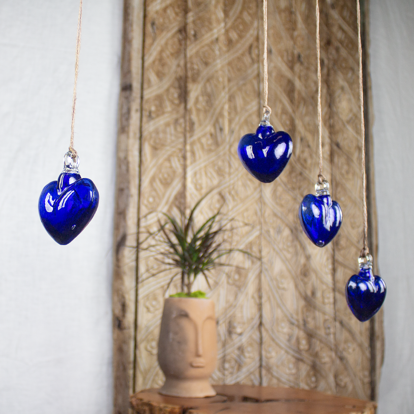 Vestige Heart, Cobalt Glass Heart Ornaments.