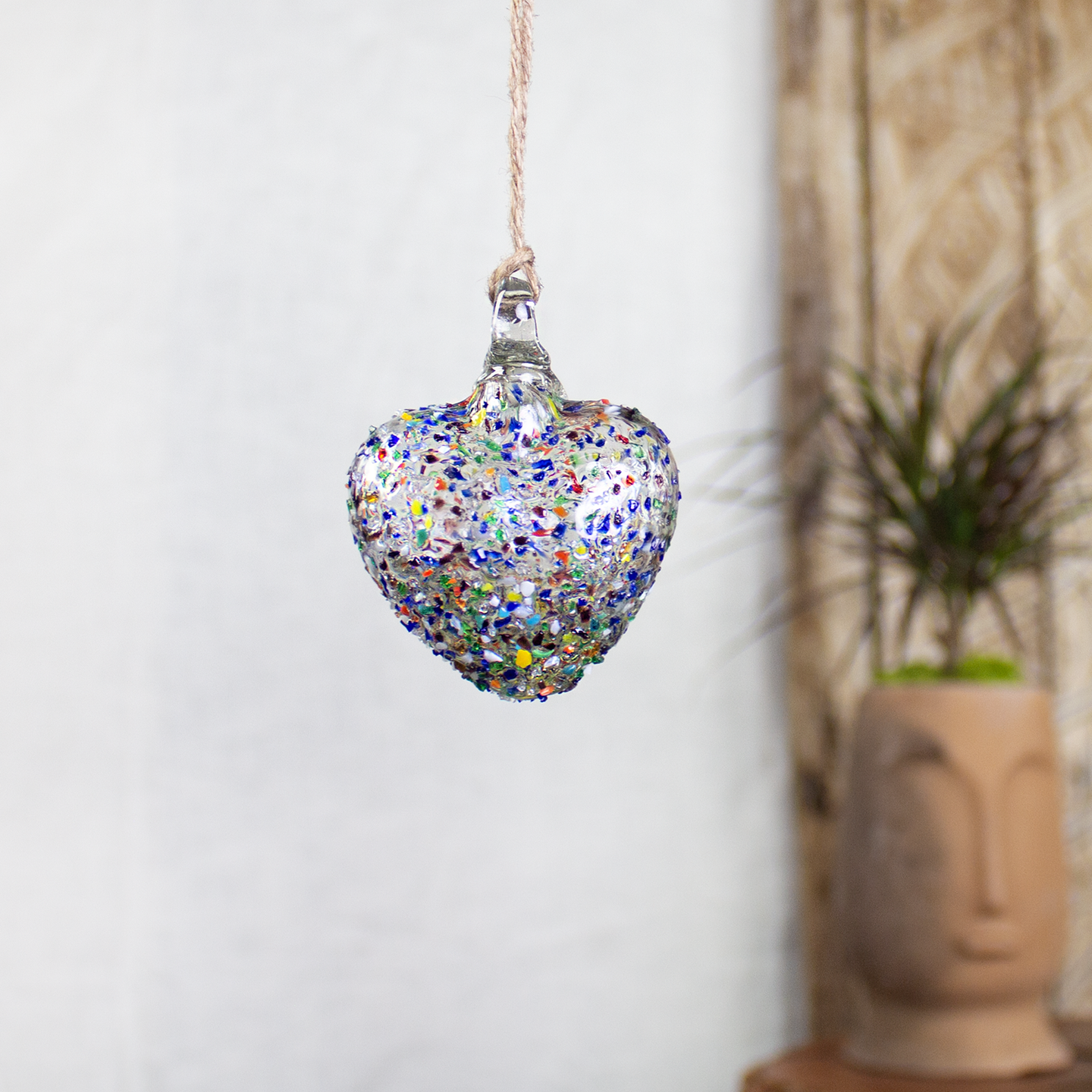 Vestige Heart, Confetti Glass Heart Ornaments.