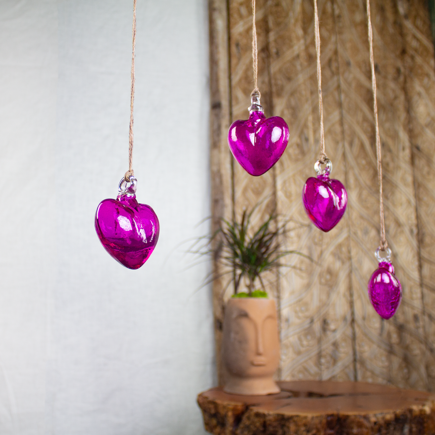 Vestige Heart, Pink Glass Heart Ornaments.