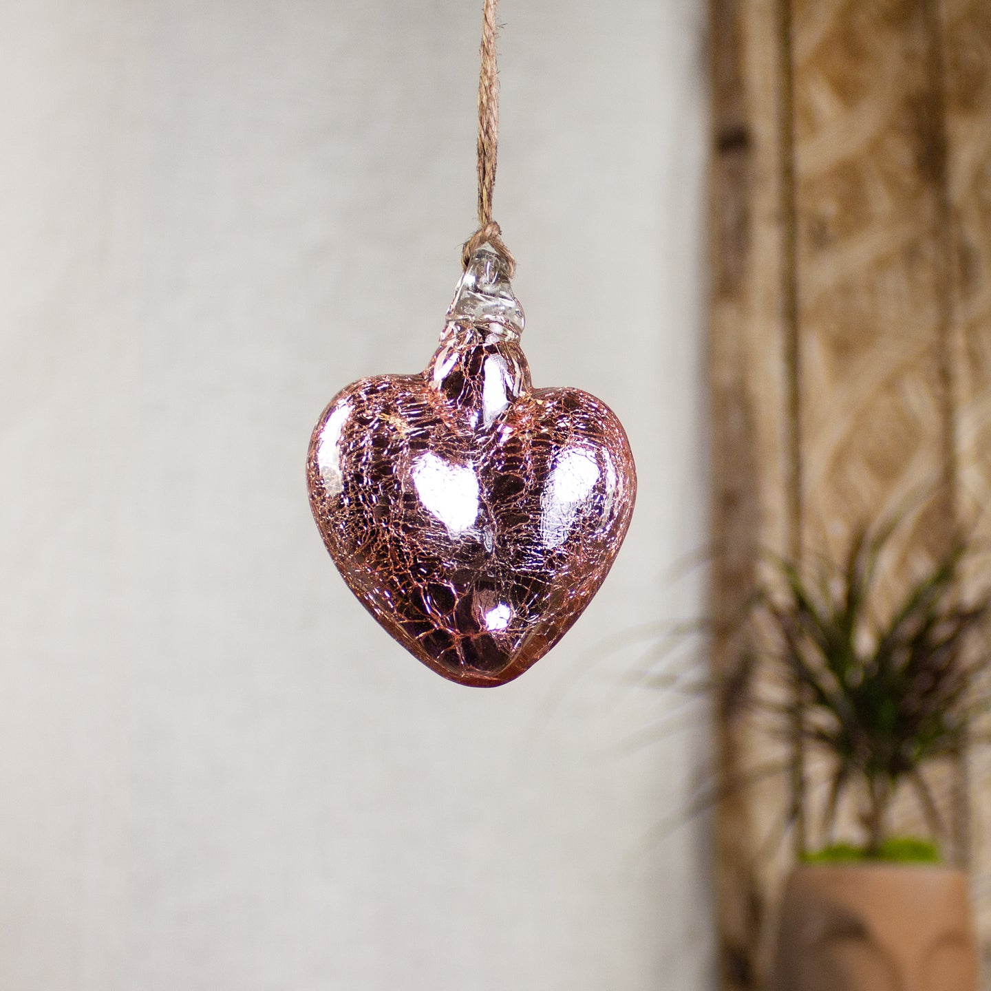 Vestige Heart, Rose Mercury Glass Heart Ornaments.