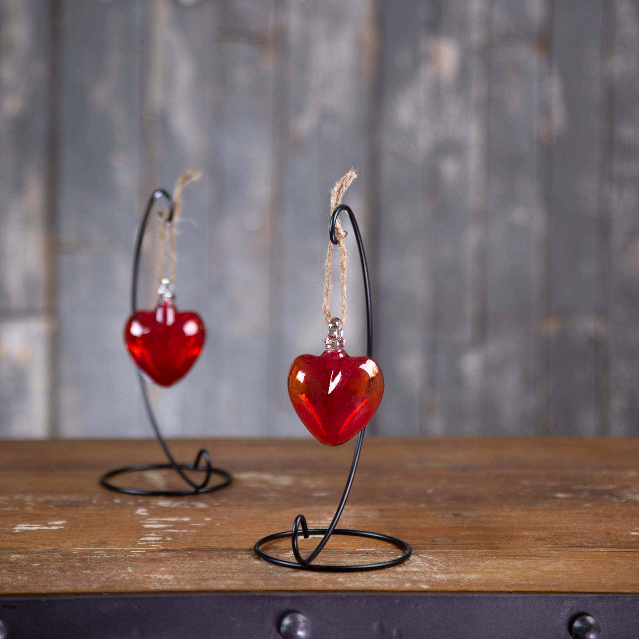 Vestige Glass Heart with Stand. Red, Aqua, Amber, and Cobalt Glass