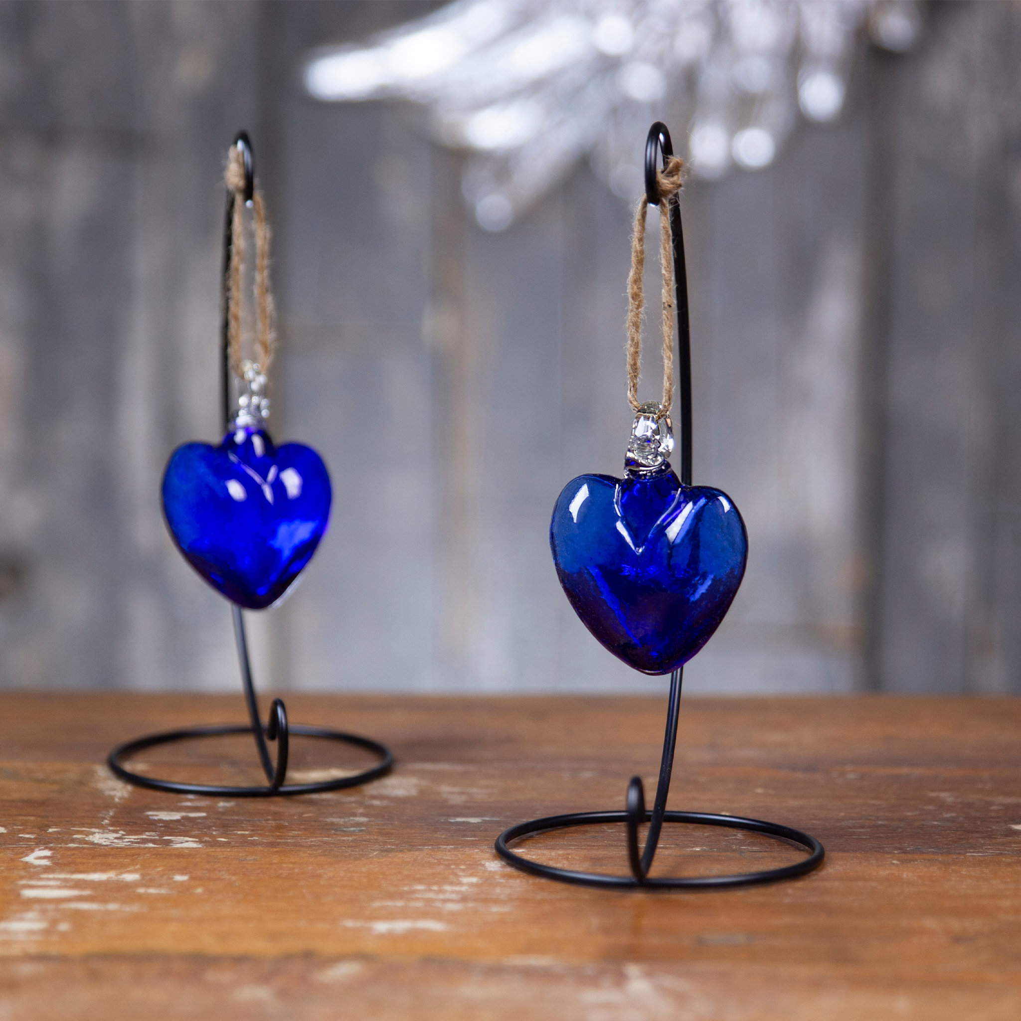 Vestige Glass Heart with Stand. Red, Aqua, Amber, and Cobalt Glass
