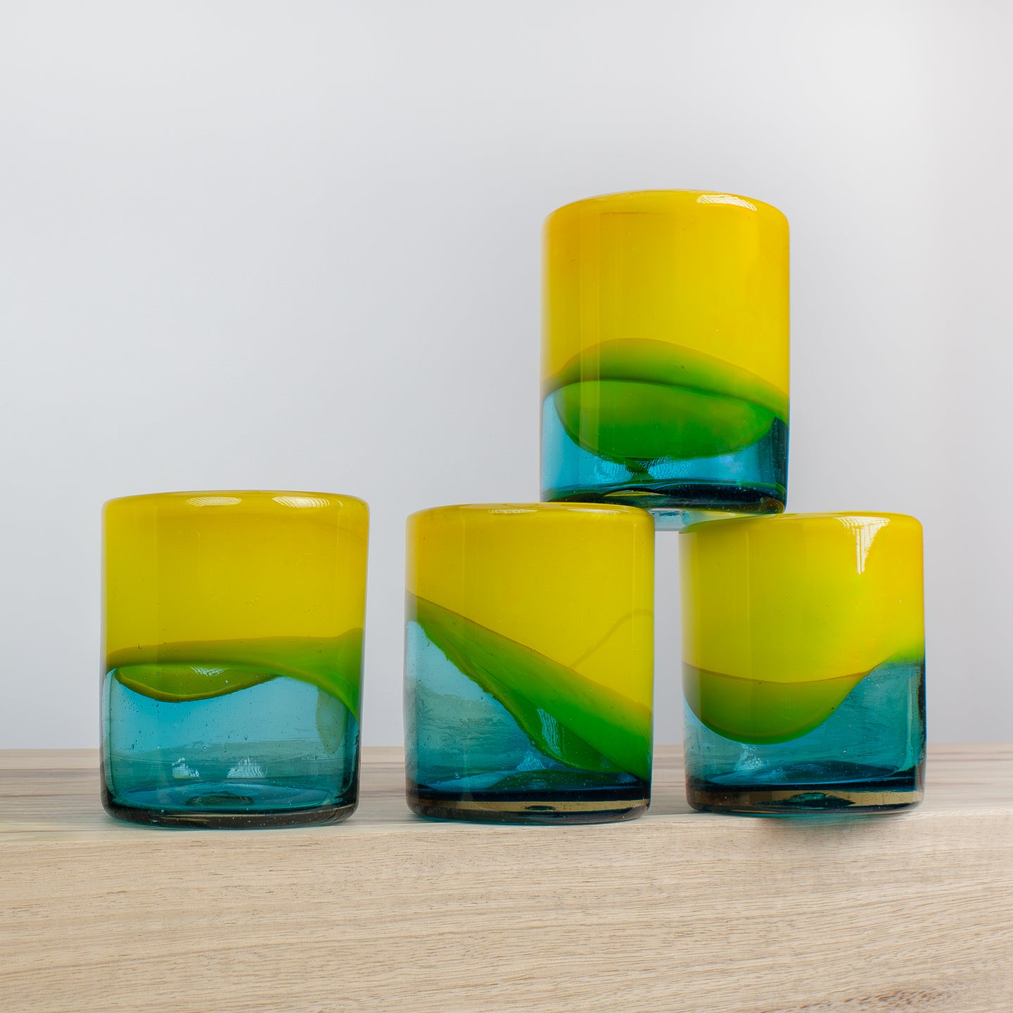 Candy Glass Tumblers Short, Lemon & Blue.