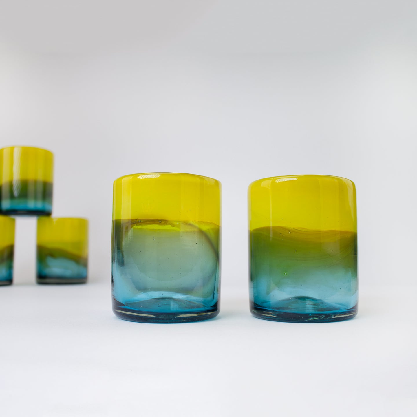 Candy Glass Tumblers Short, Lemon & Blue.