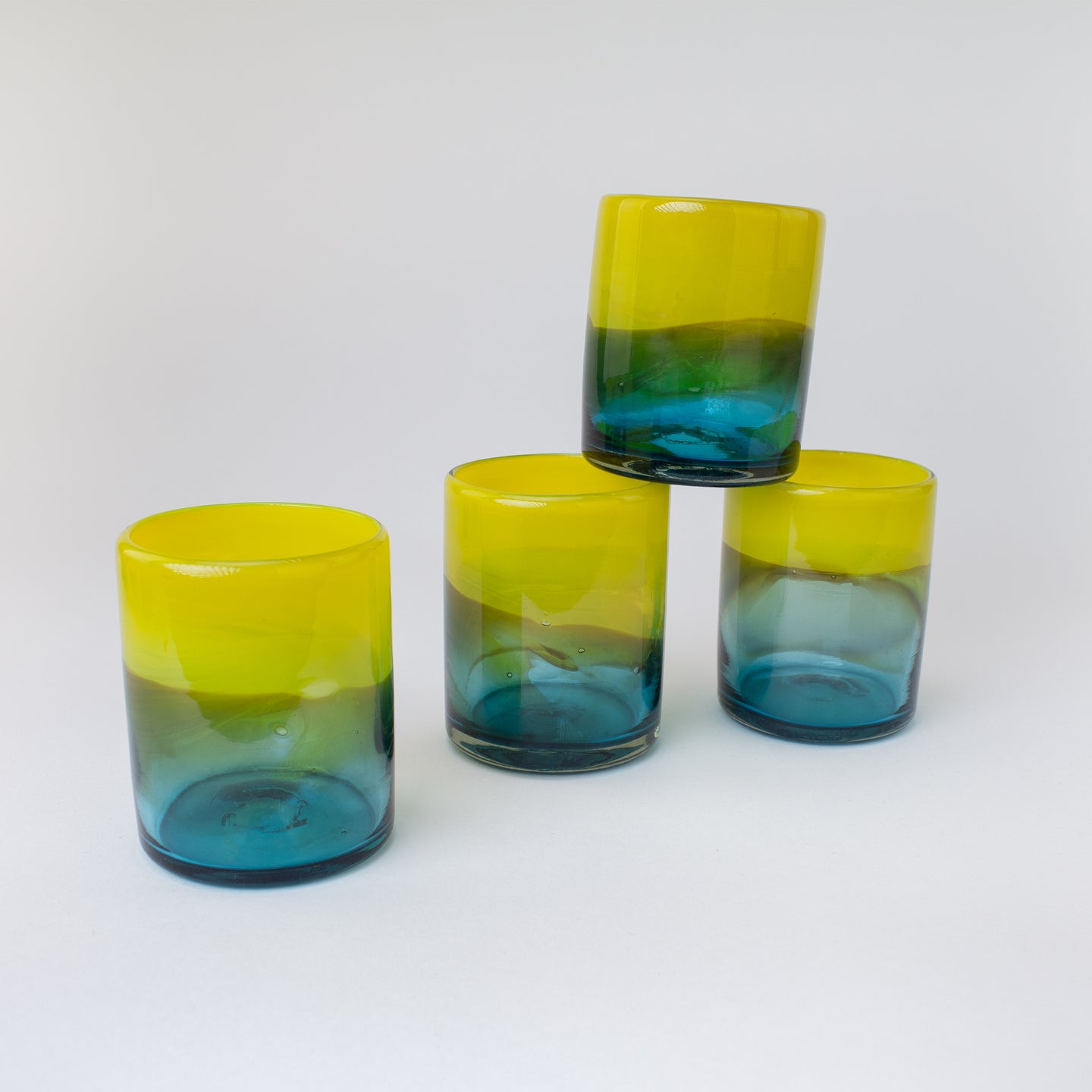 Candy Glass Tumblers Short, Lemon & Blue.