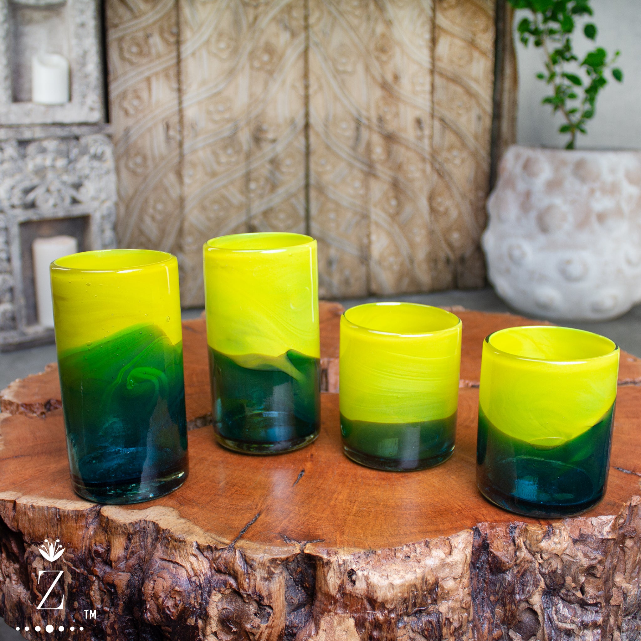 Handblown Recycled Glass Tumbler Drinkware (Set of 6) Blue