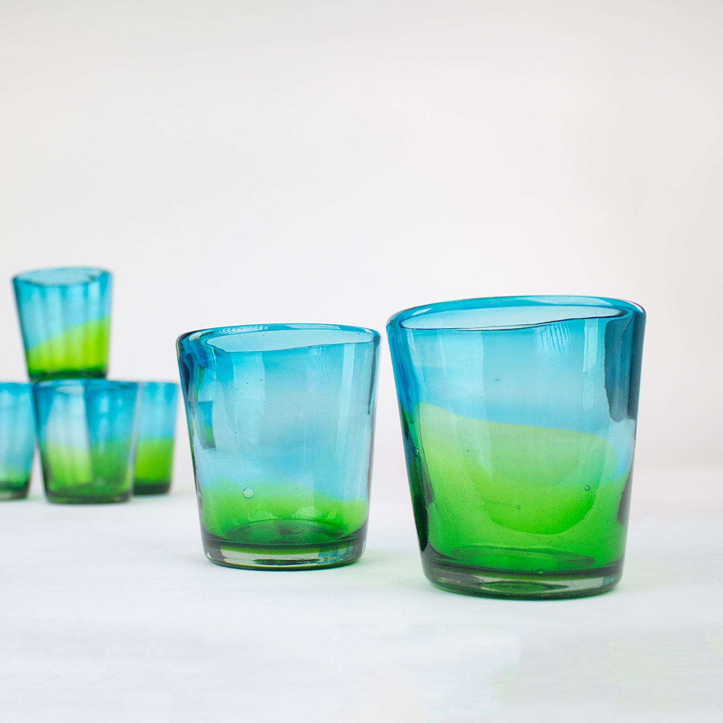 Blown Glass Tumbler set | Lime / Aqua