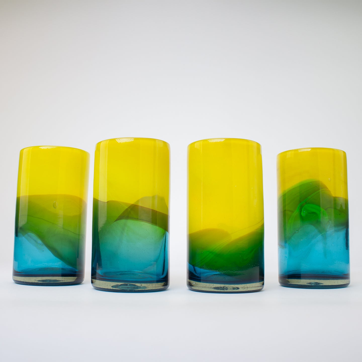 Glass Tumblers Tall, Bi-Color Lemon & Blue.