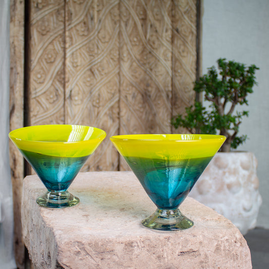 Martini Bowls, Bi-Color Lemon & Blue.