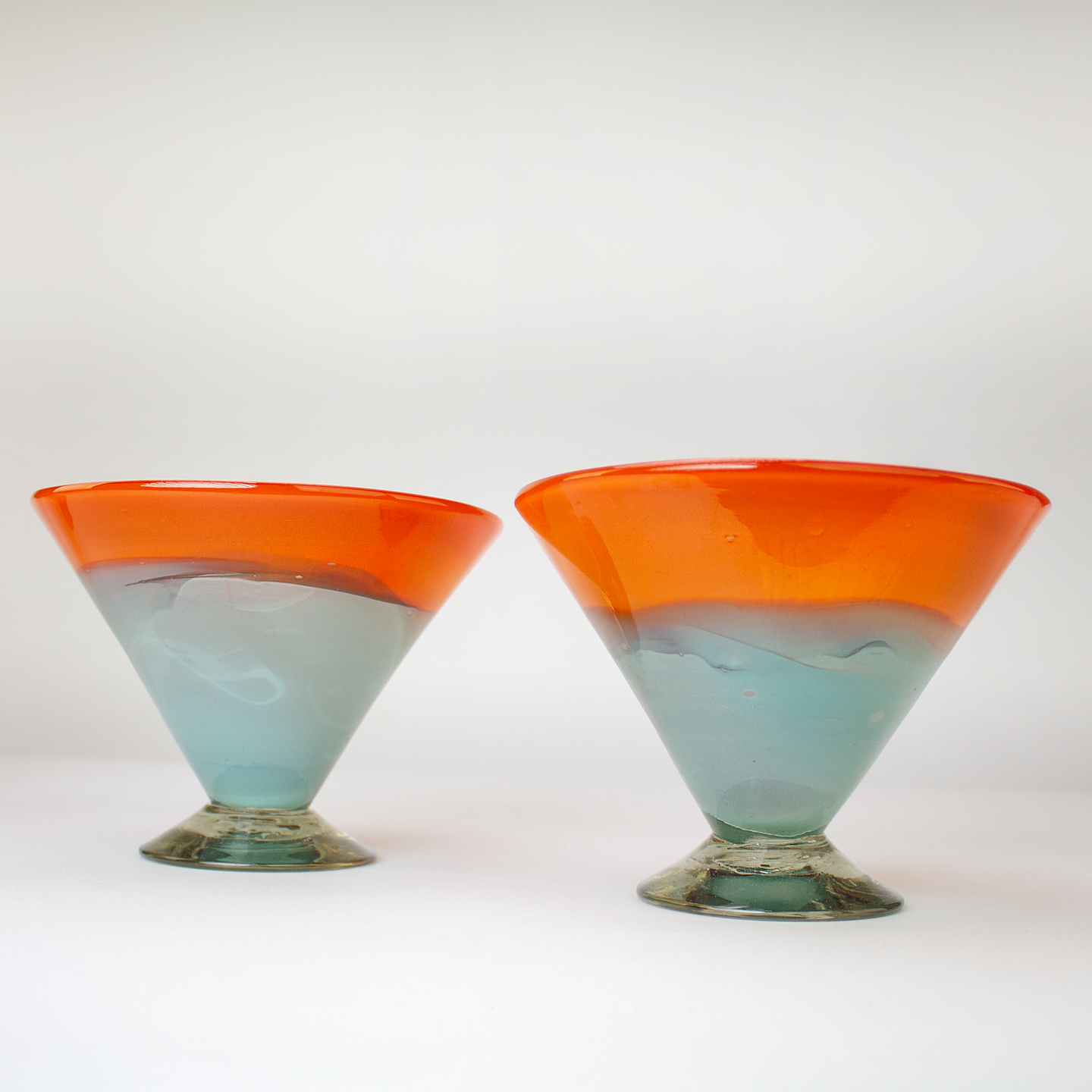 Margarita Drinkware. Bi-Color Mandarin & Teal.