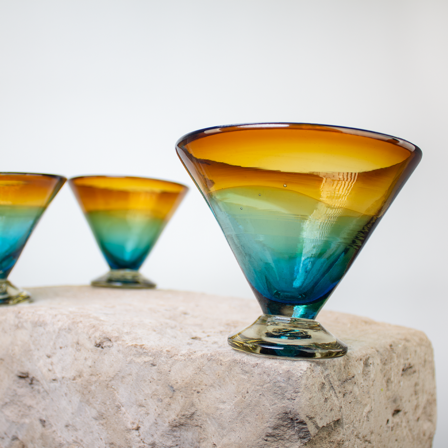 Margarita Drinkware. Bi-Color Amber & Aqua.