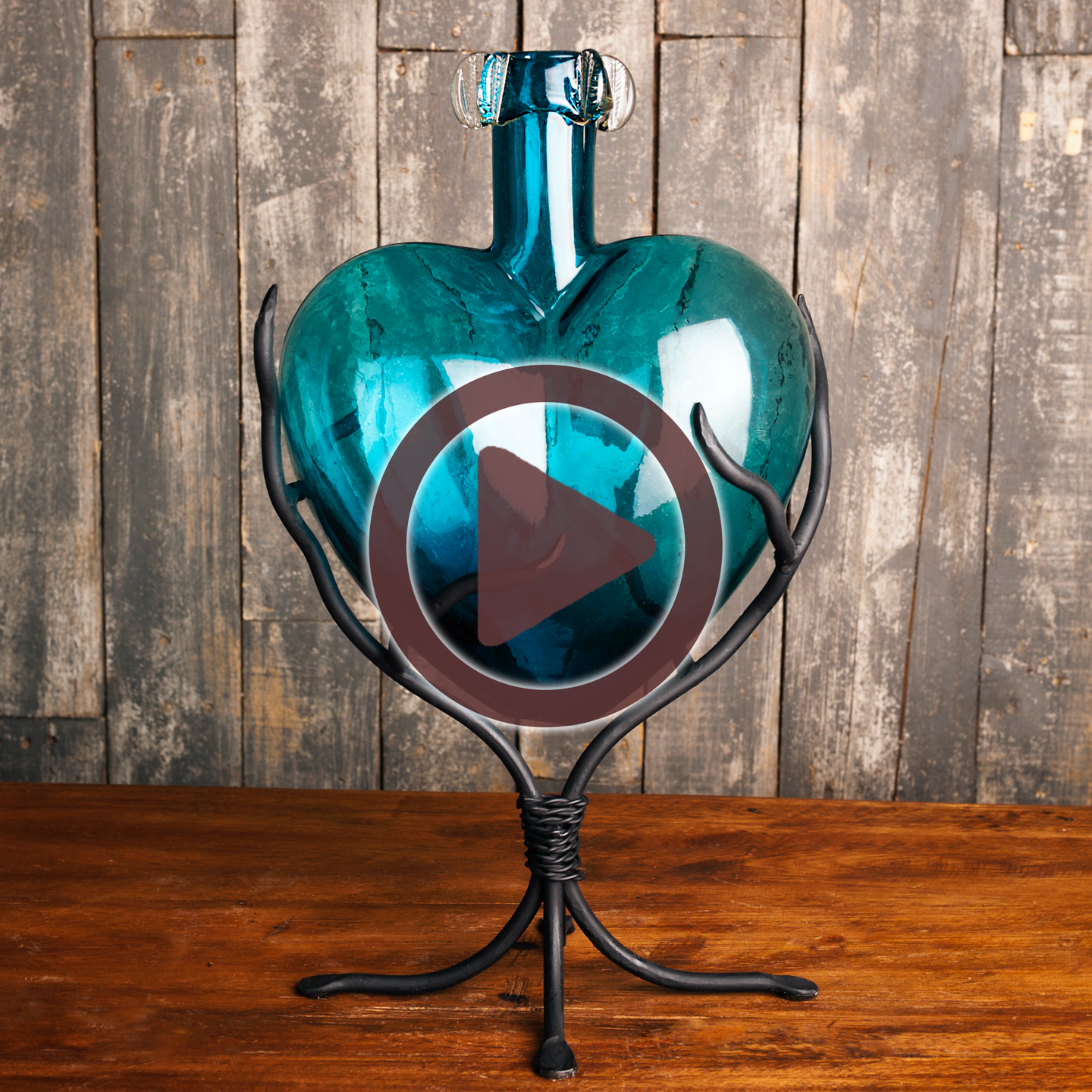 Aqua glass heart bottle