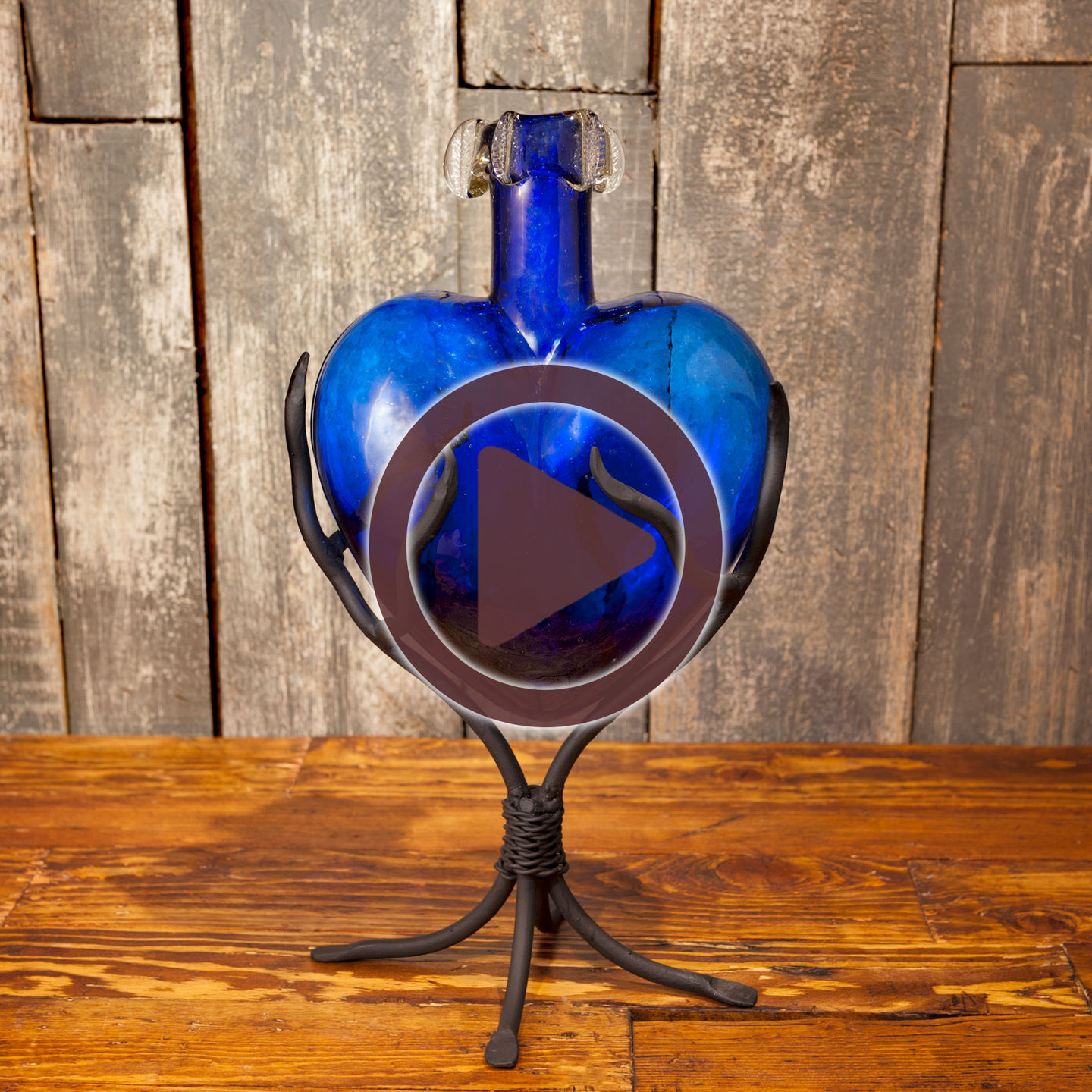 Blue Glass heart bottle 