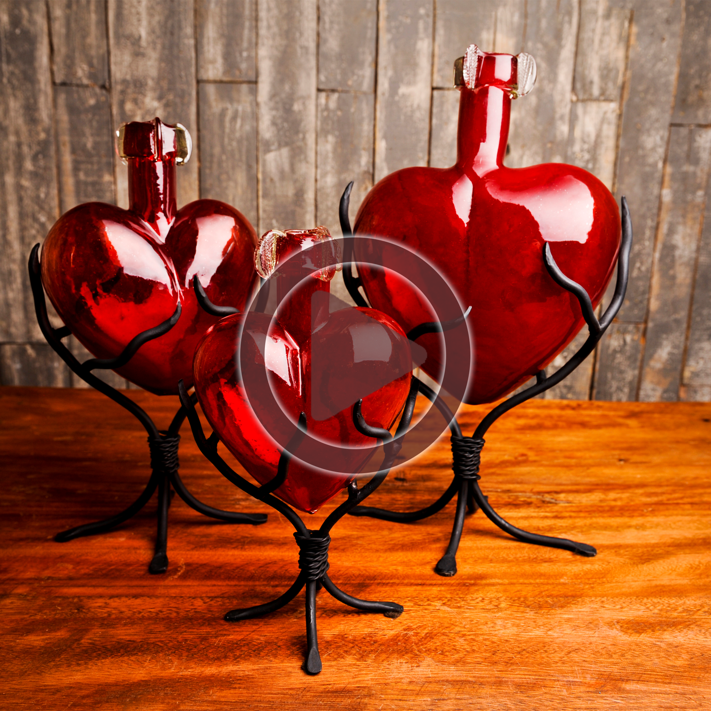 Red glass heart shaped bottle