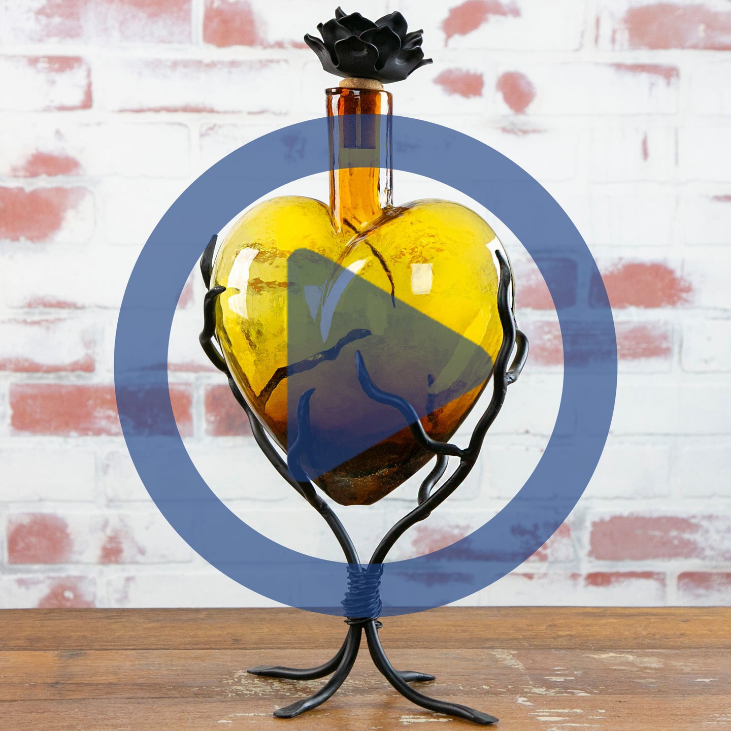 Amber glass heart shaped decanter