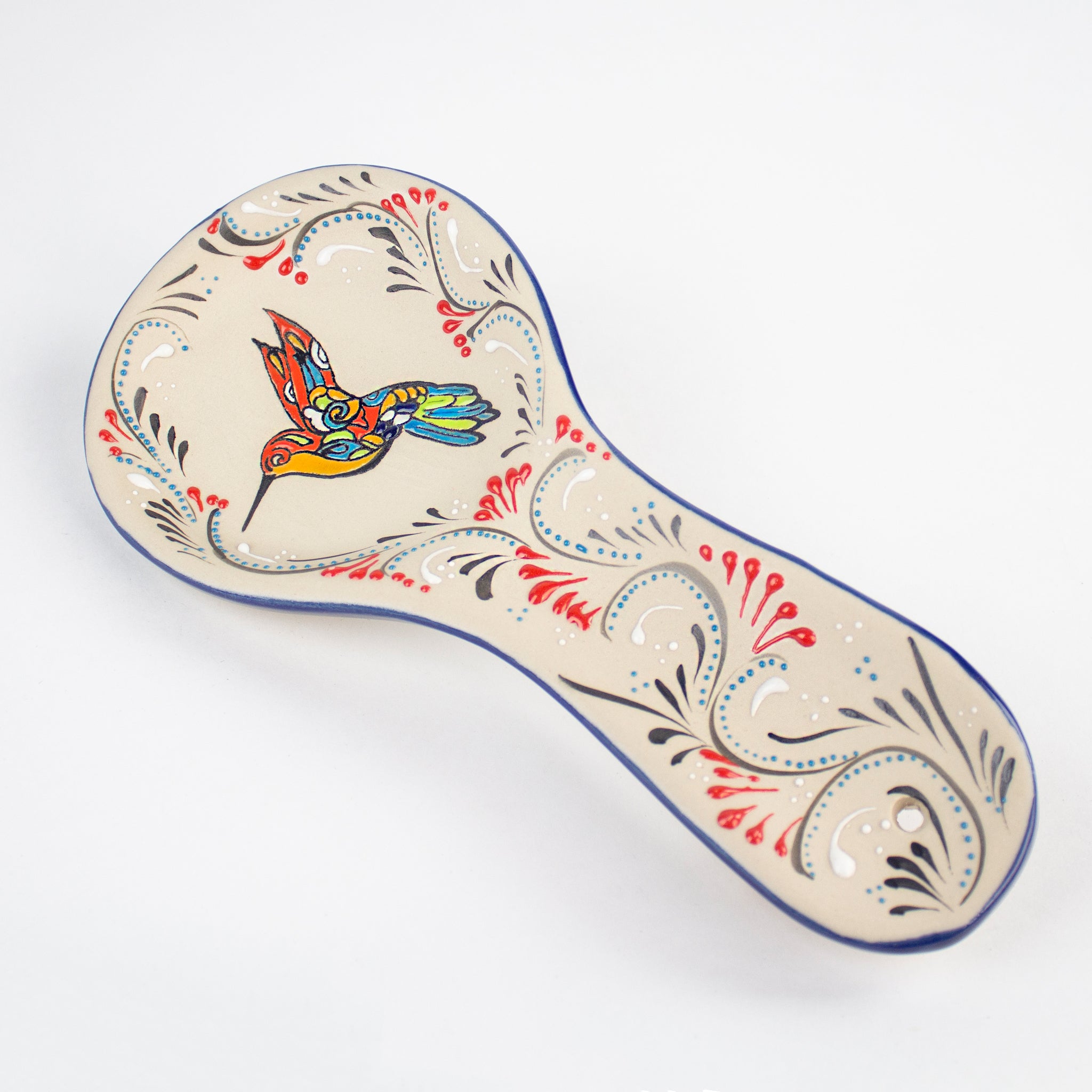 Ceramic Spoon Rest With Blue Cow 5 Long and 3 1/2 Wide at Top 