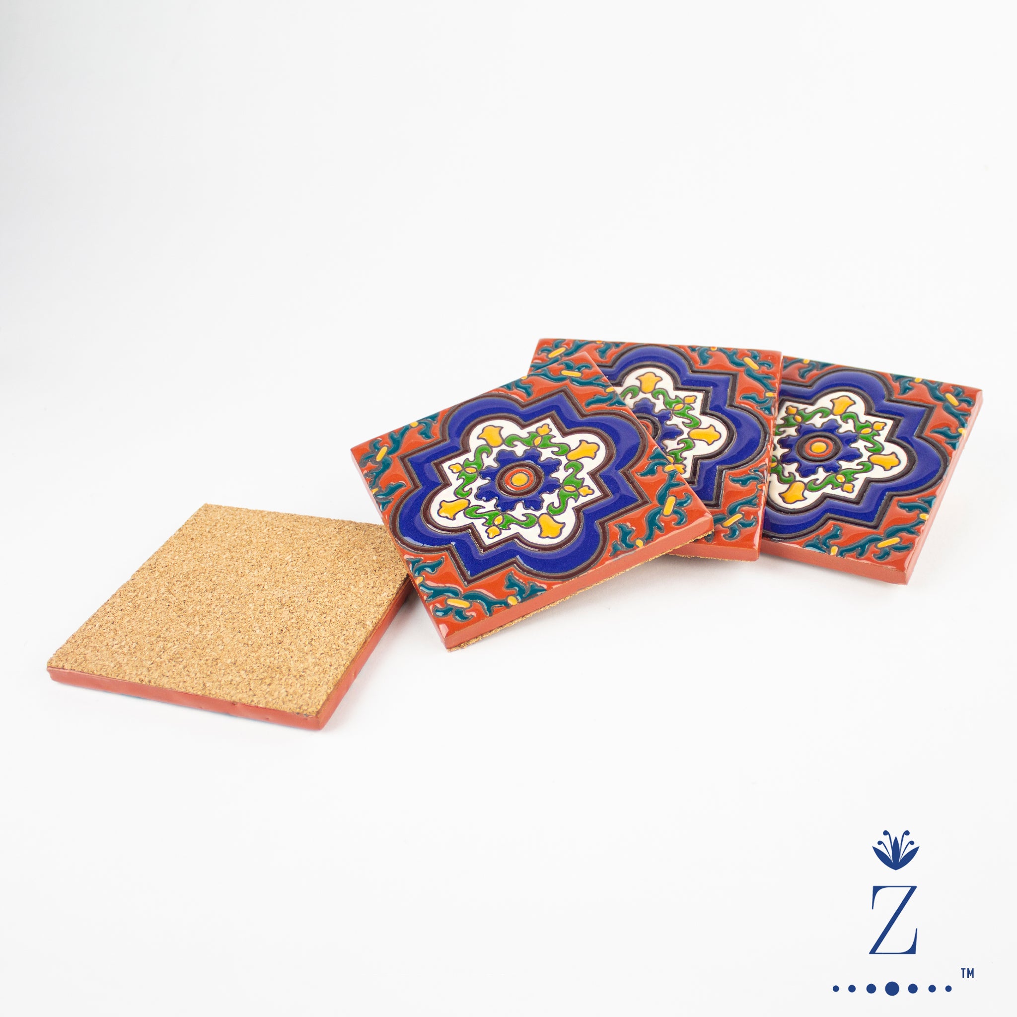 Hand painted Mexican tile coasters, Set of 4 Talavera tile