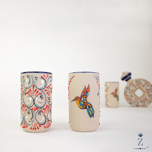 Stoneware Ceramic Tumblers | Colibri Hand Painted Pattern