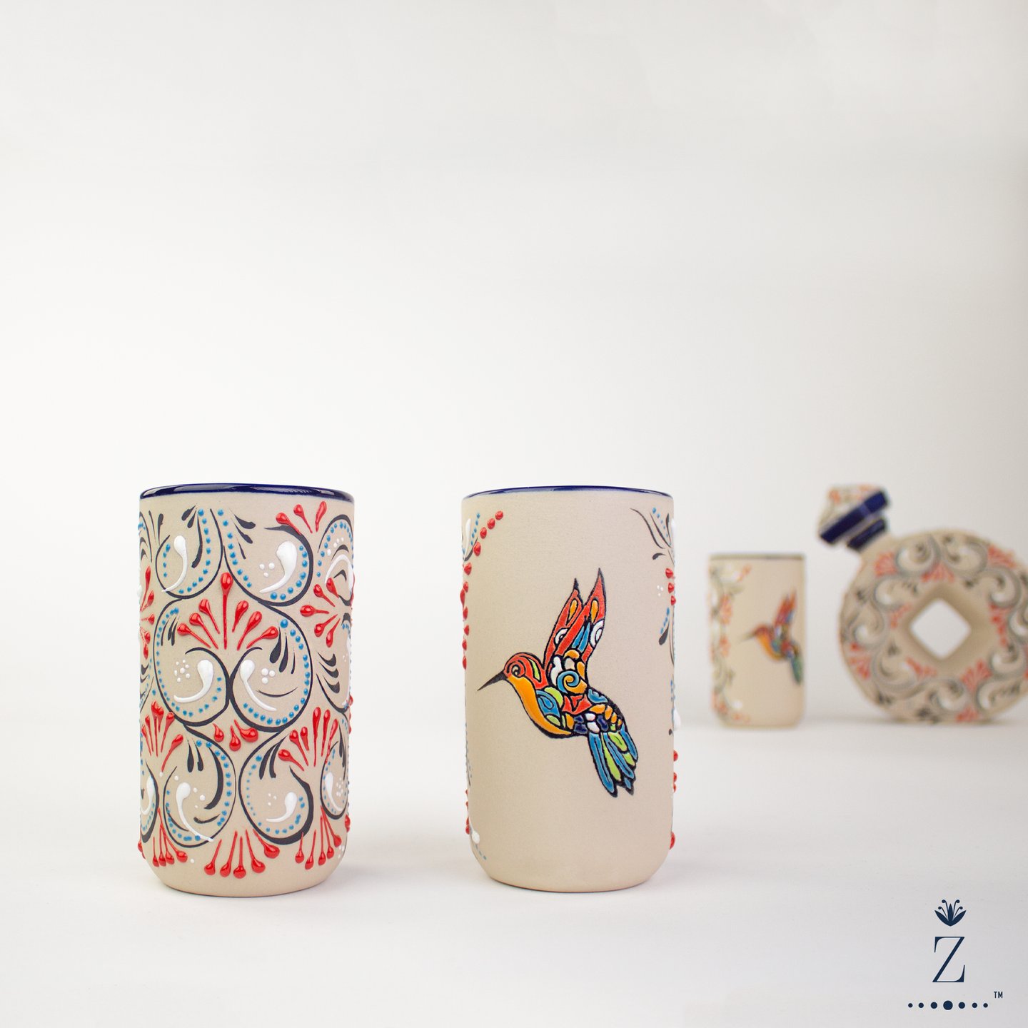 Stoneware Ceramic Tumblers | Colibri Hand Painted Pattern