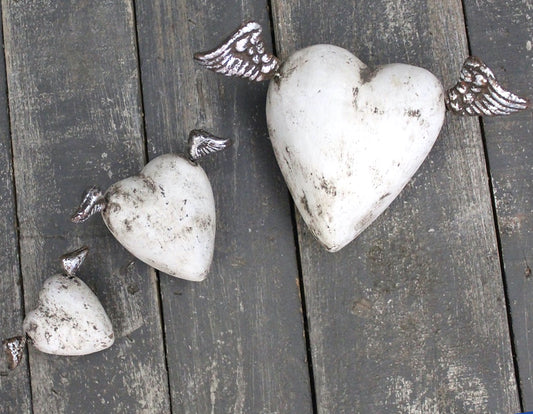 Devotion Angel Heart Sculptures | White and Silver