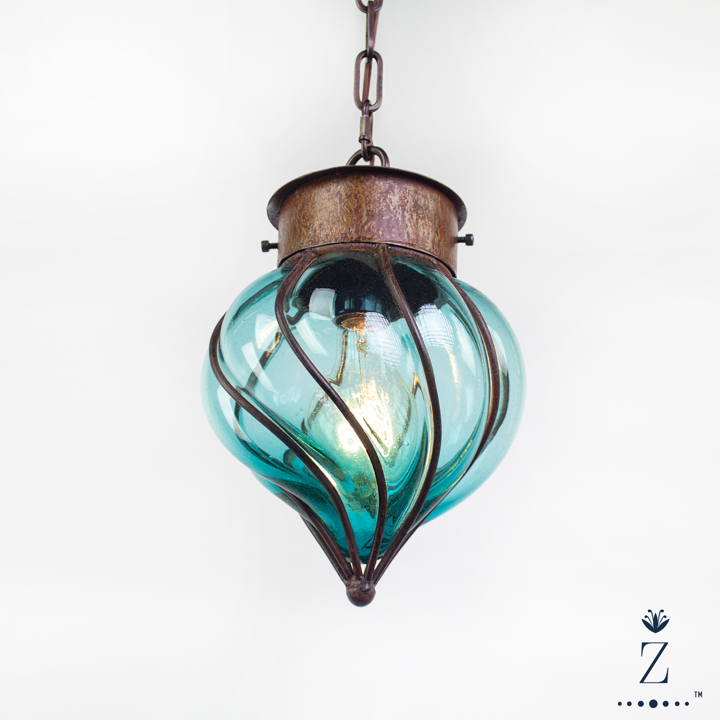 Flama Pendant | Aqua Glass and Iron Pendant Light