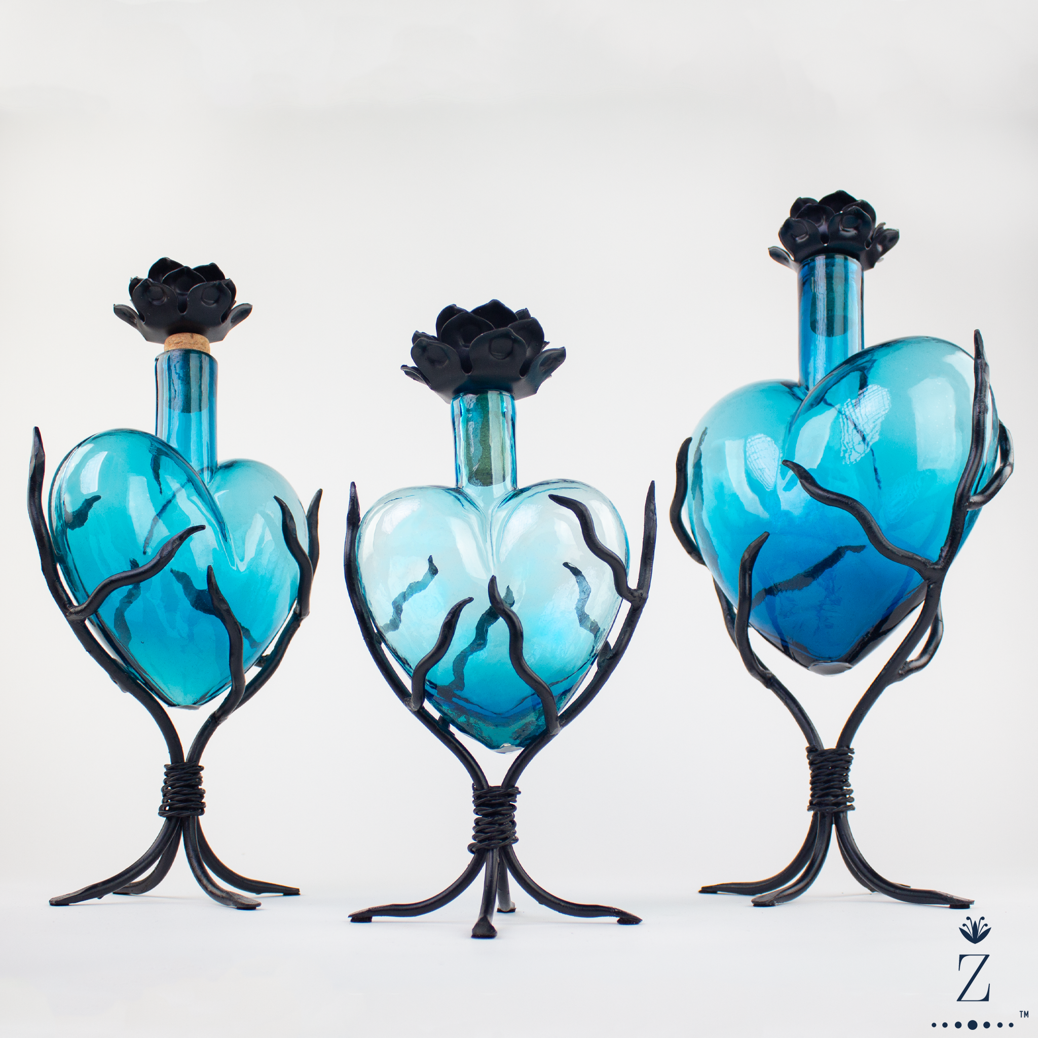 Blown Glass Tumblers, Tall. Two Tone Aqua and Amber Glassware - Zenwaro