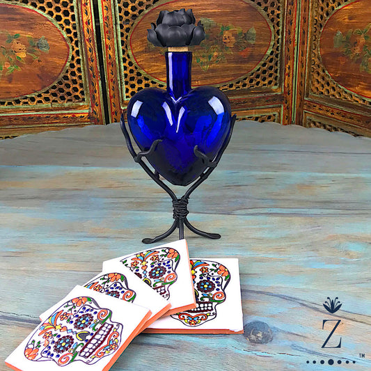 Glass Decanter Hearts | Cobalt Blue