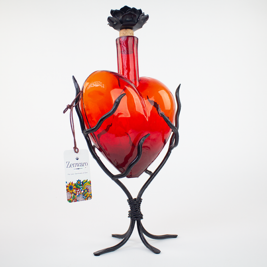 Glass Decanter Hearts | Red