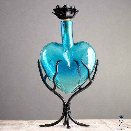 Blown Glass Decanter Hearts | Aqua Glass