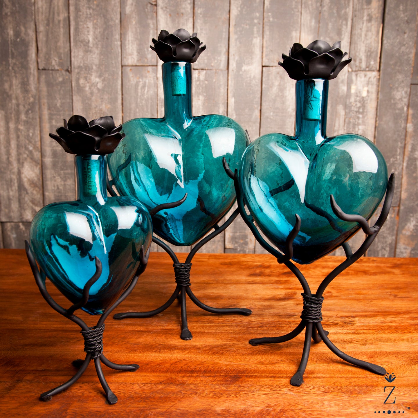 Blown Glass Decanter Hearts | Aqua Glass