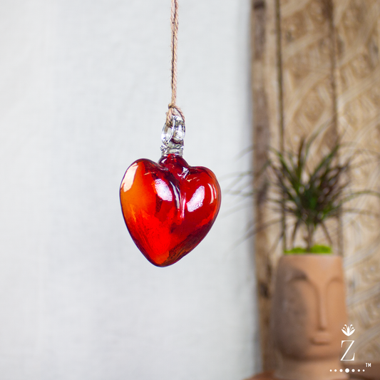 Vestige Heart, Red Glass. Small glass heart ornament.
