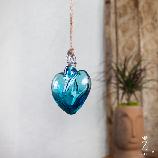 Vestige Heart, Aqua Glass. Small glass heart ornament.