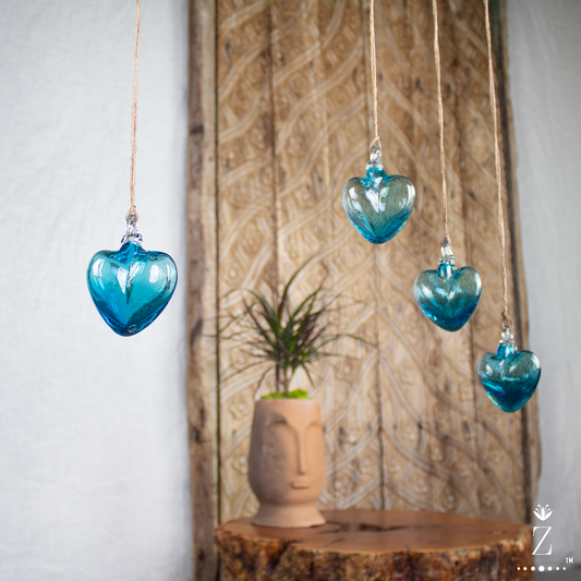 Vestige Heart, Aqua Glass. Small glass heart ornament.