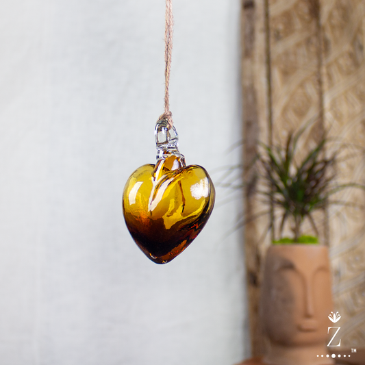Vestige Heart, Amber Glass. Small glass heart ornament.
