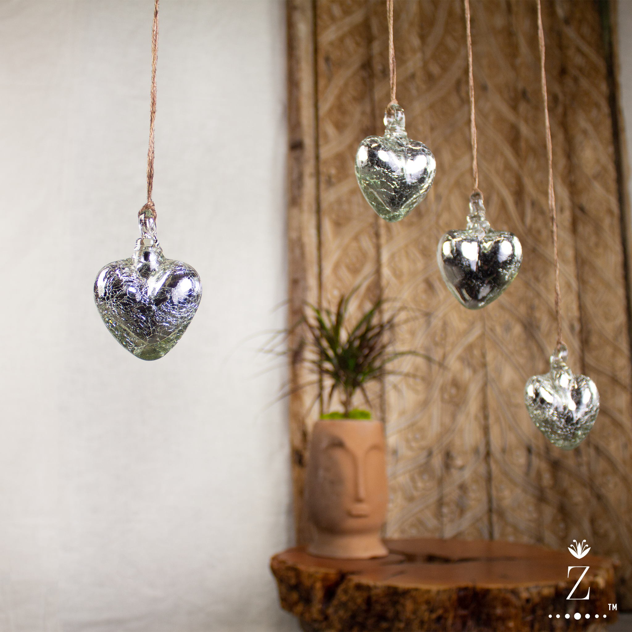 Vestige Heart, Mercury Glass. Small glass heart ornament.