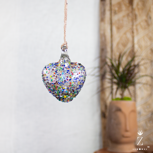 Vestige Heart, Confetti Glass. Small glass heart ornament.