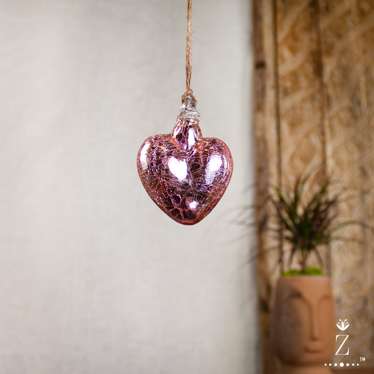 Vestige Heart, Rose Mercury Glass. Small glass heart ornament.