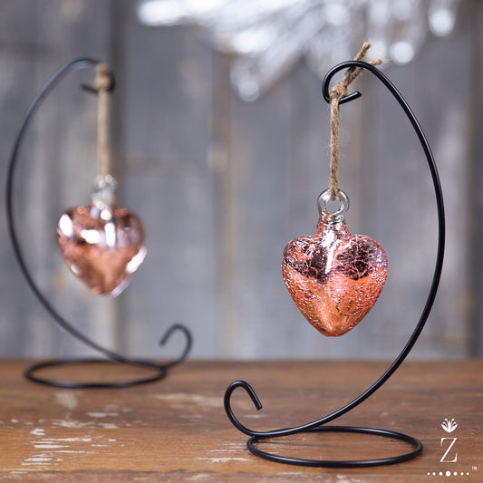 Vestige Glass Heart with Stand. Mercury, Pink, Rosé, Confetti Glass Hearts