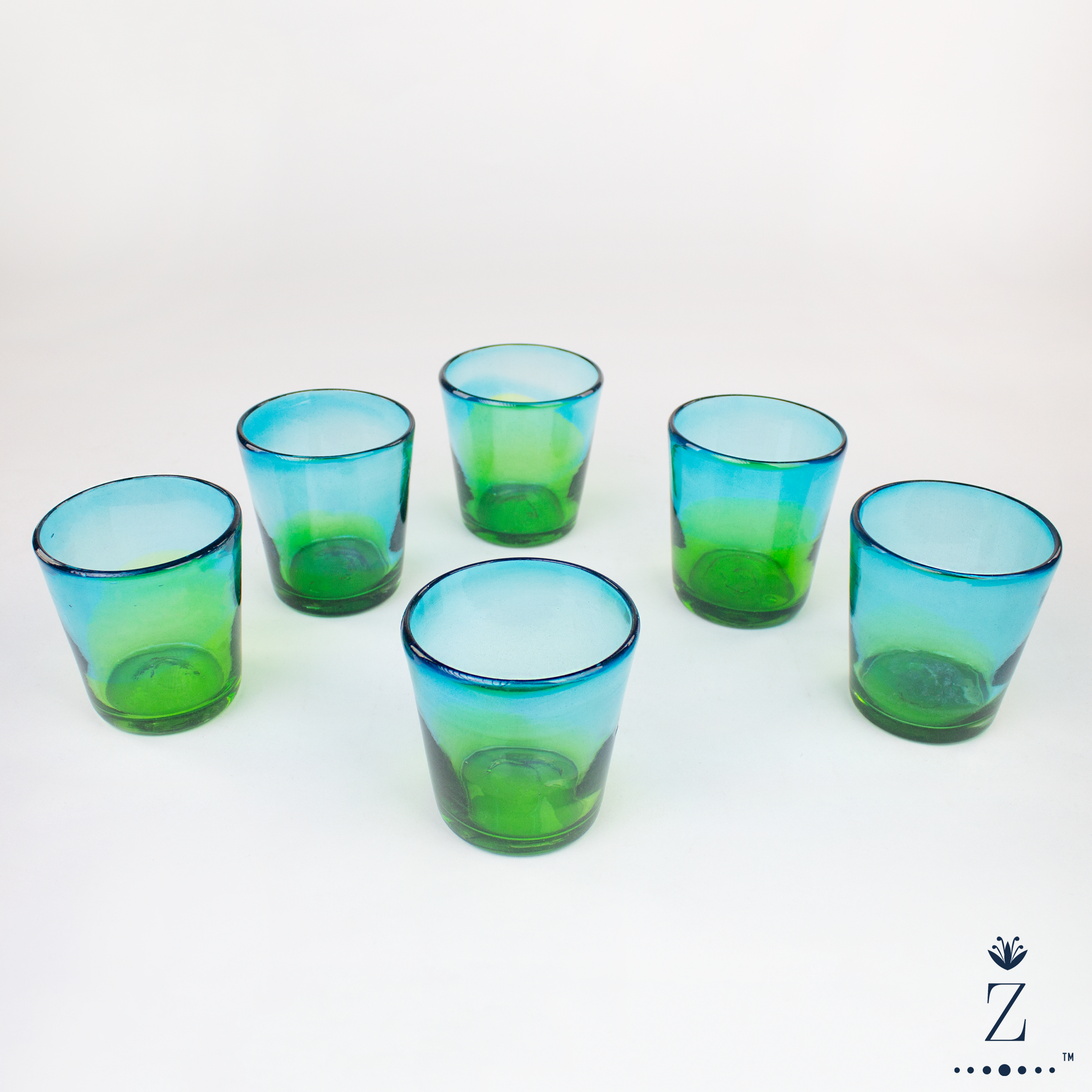 Blown Glass Tumbler set | Lime / Aqua - Set of 6