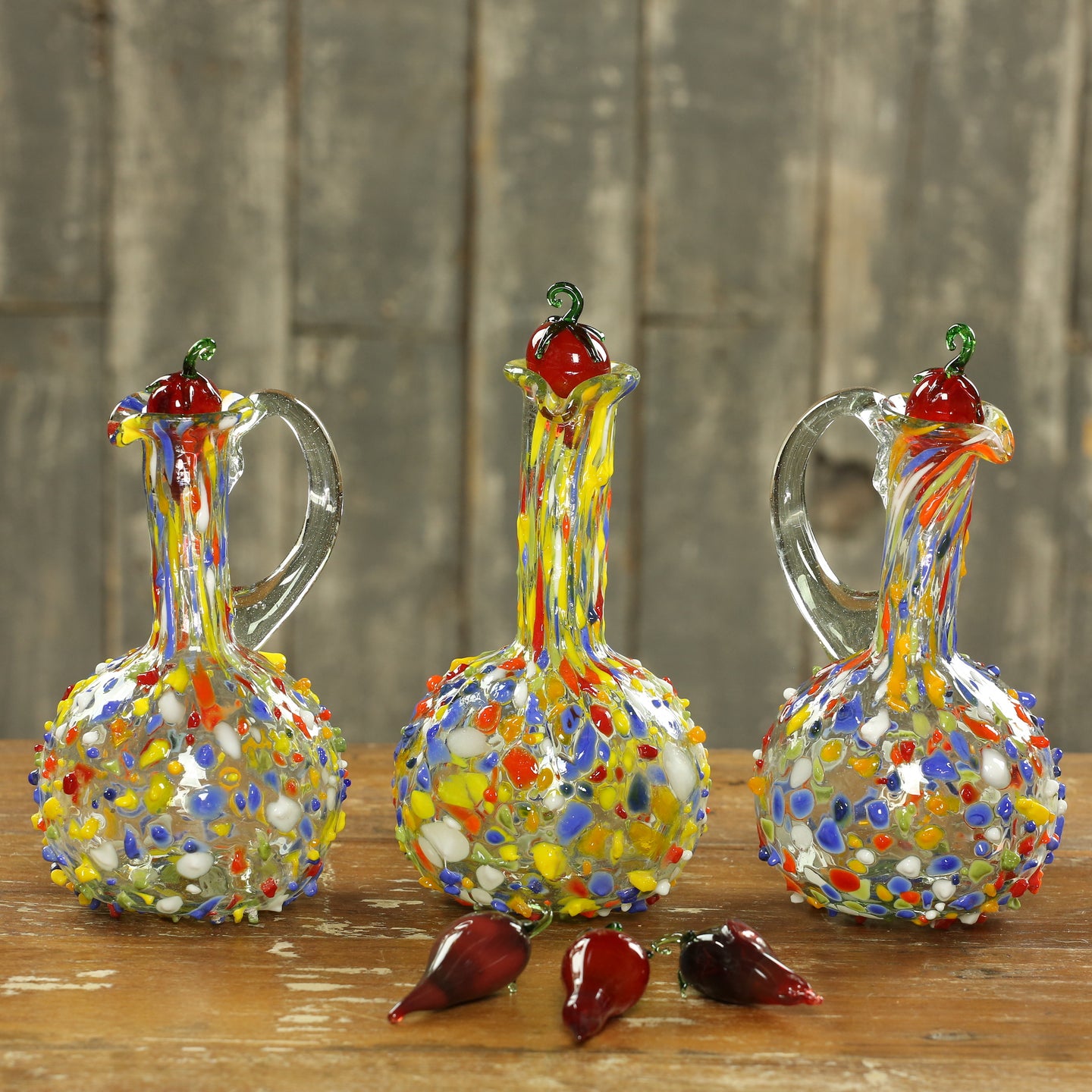 Blown Glass Cruet, Confetti Glass Vinaigrette Bottle