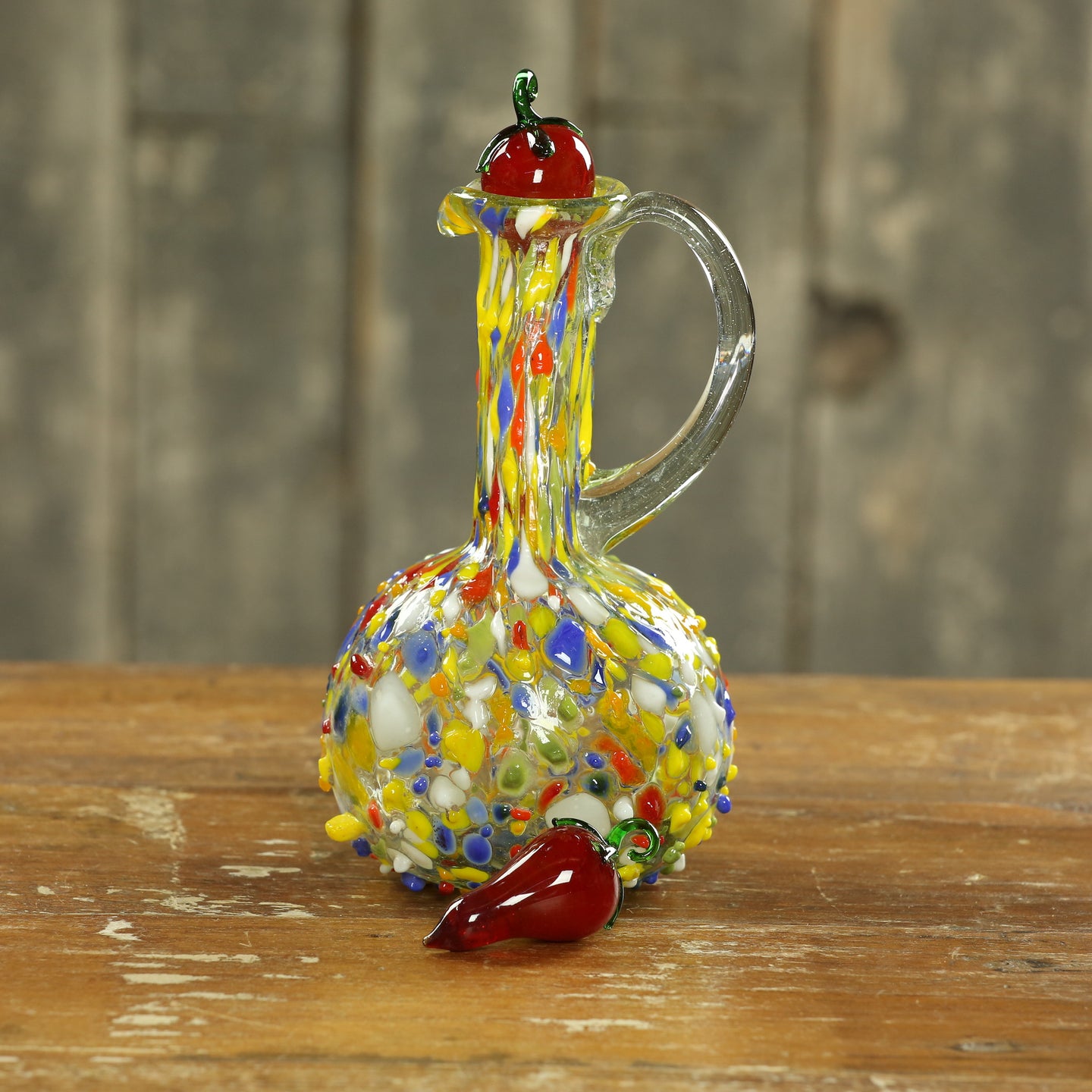 Blown glass cruet with chili top